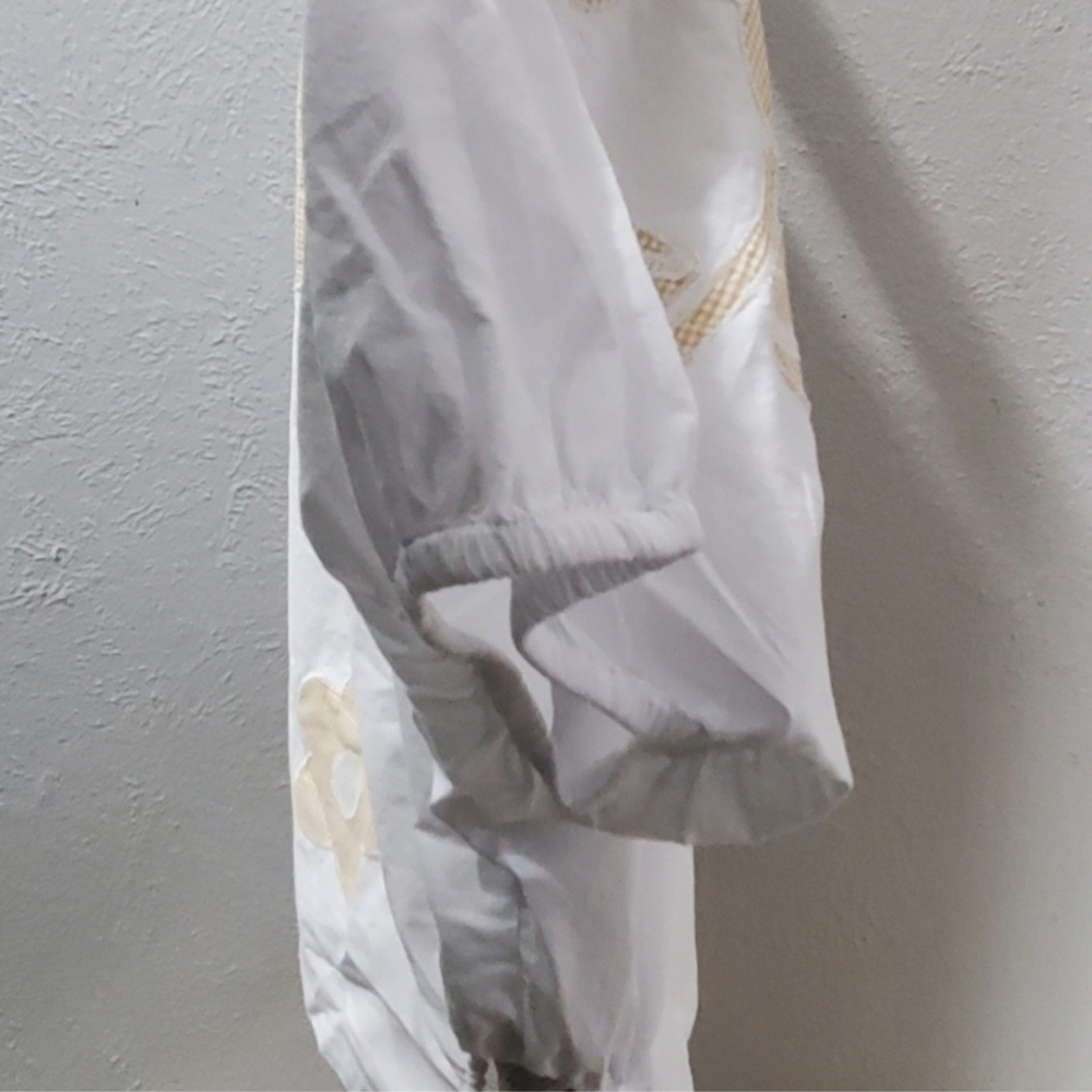 Madewell White Ruched Linen Crop Blouse with Yellow Accents - Picture 8 of 16